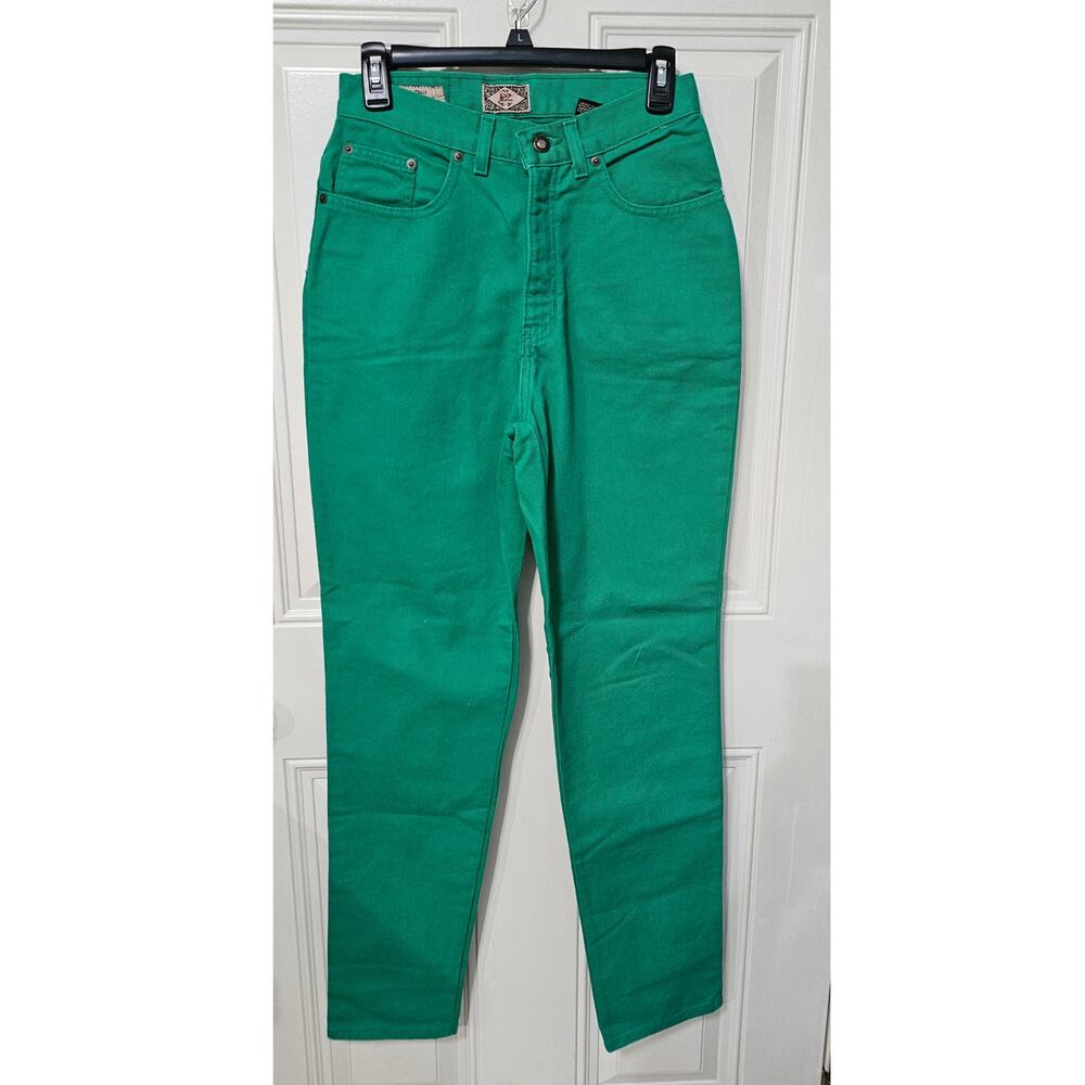 Vintage 90s Express EXP Green Colored Denim High Waisted Mom Jeans Size 7/8